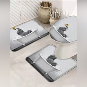 Elephant & The Sunflower Bathroom Rug Set 3 Piece:Toilet Cover•U Shaped rug•Mat